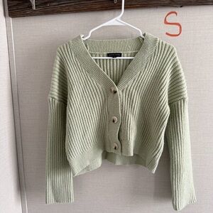 Source Unknown Green Ribbed Knit Cardigan